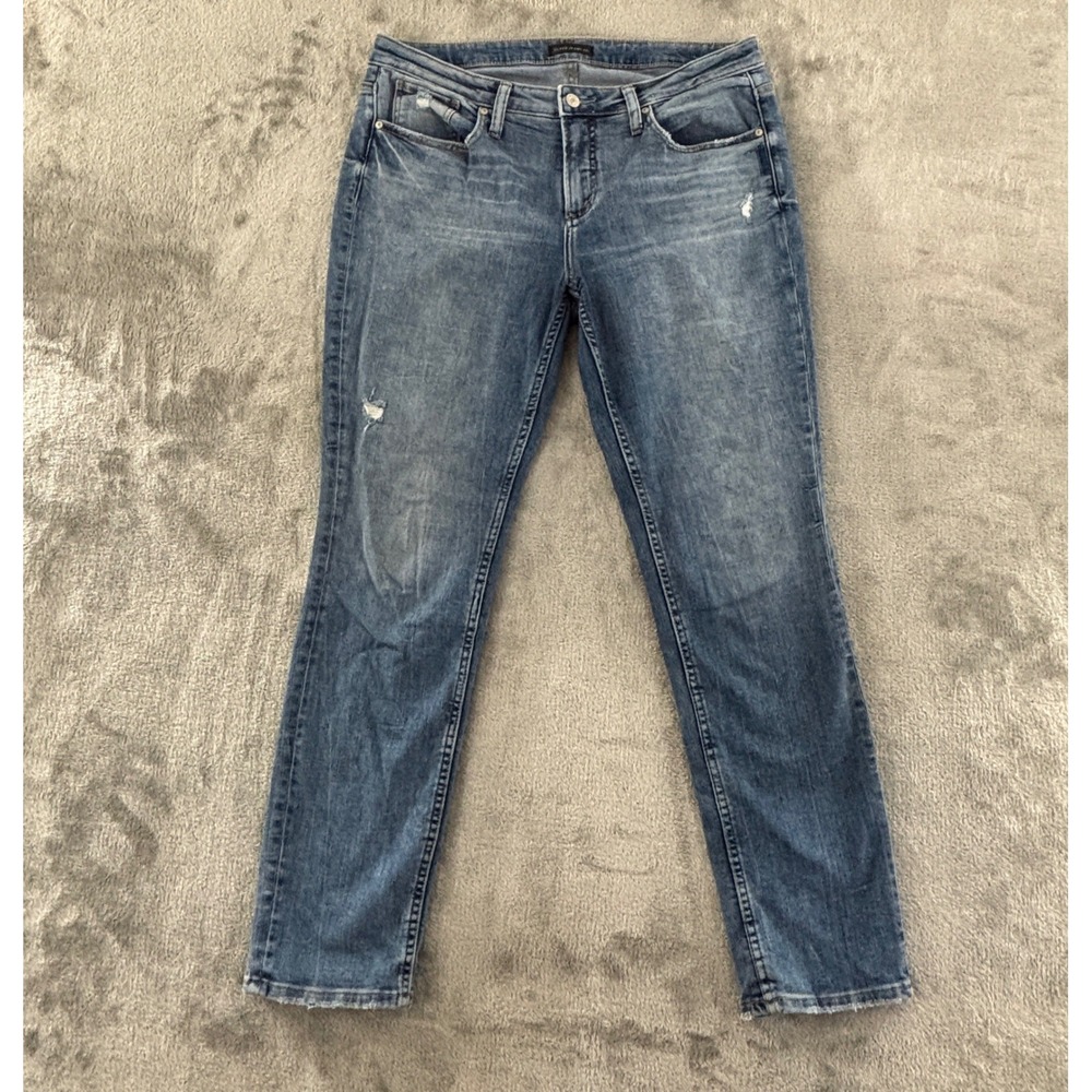 Silver Jeans Beau Slim Leg‎ Jeans Womens 30 Distressed Medium Wash Stretch Denim